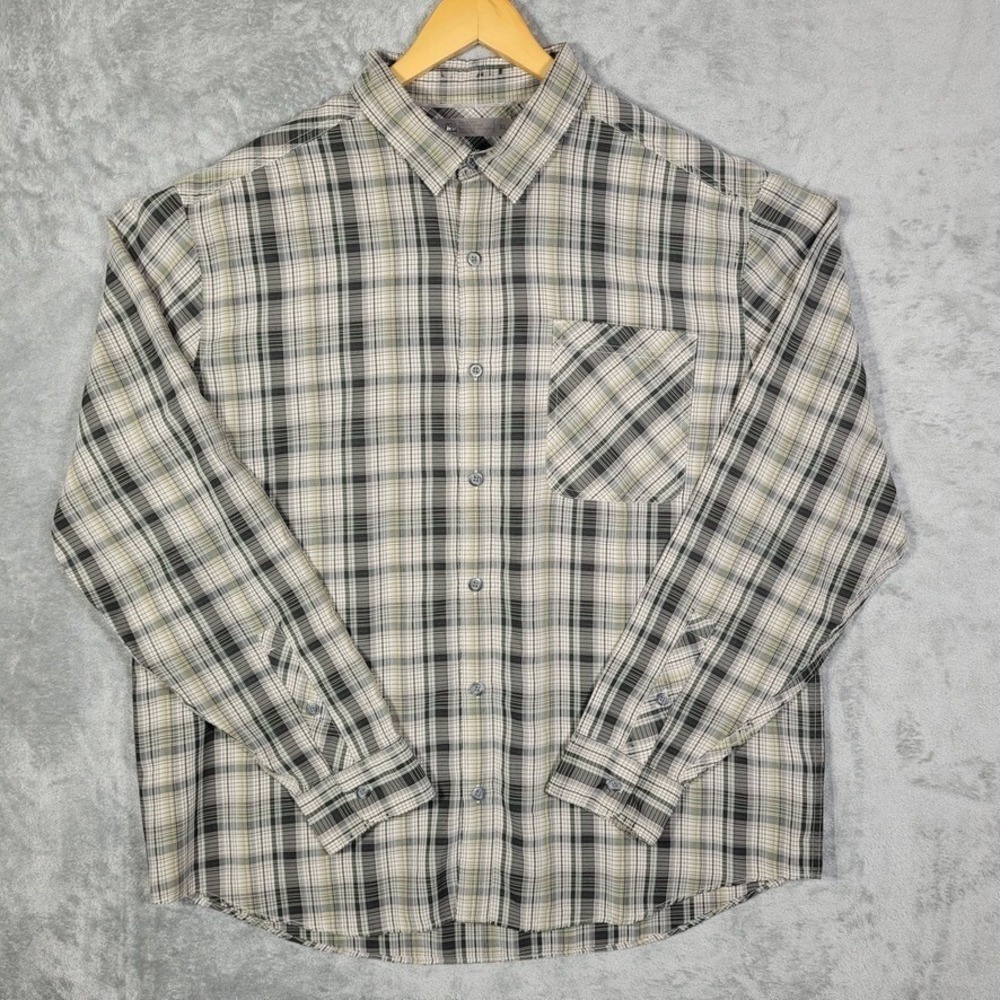 REI Shirt Mens Extra Large Button Up Green Plaid LS Outdoor Hiking Camping